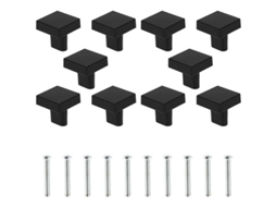 Conjunto de 10 Maçanetas Nova Line, Quadradas, Latão Sólido, Preto, Para Armários, Cozinha