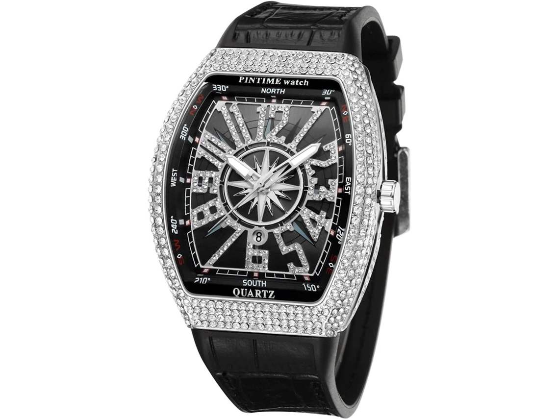 Lurelia Relógio Masculino, Data/calendário, Detalhes Com Strass, 55 Mm, 2,17 Polegadas, 210 Mm, 8,27 Polegadas, Borracha, Rosa Ouro, Azul