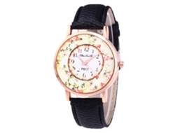 Reloj De Cuarzo Con Correa De Cuero Pu Con Dial Redondo De Moda Para Mujer (negro)