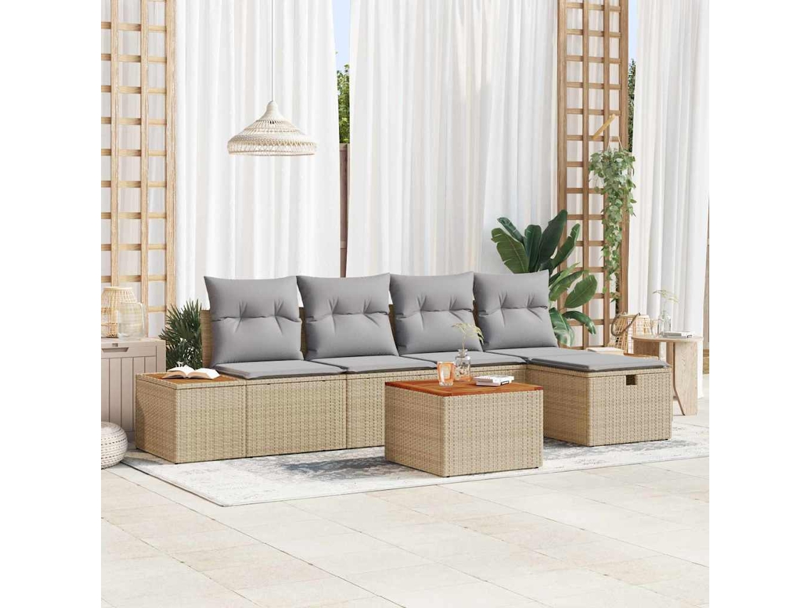 Vidaxl Conjunto De Sofá De Jardim 6 Unid. Bege Vime Pe