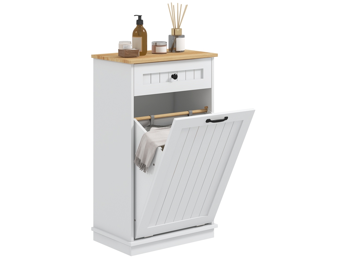 Móvel Banho 2 Gavetas + Cesto Roupa 52x33x90cm Branco