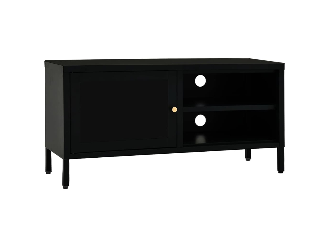 Móvel de Tv 90x30x44 Cm Vidro e Aço Preto MAISON EXCLUSIVE