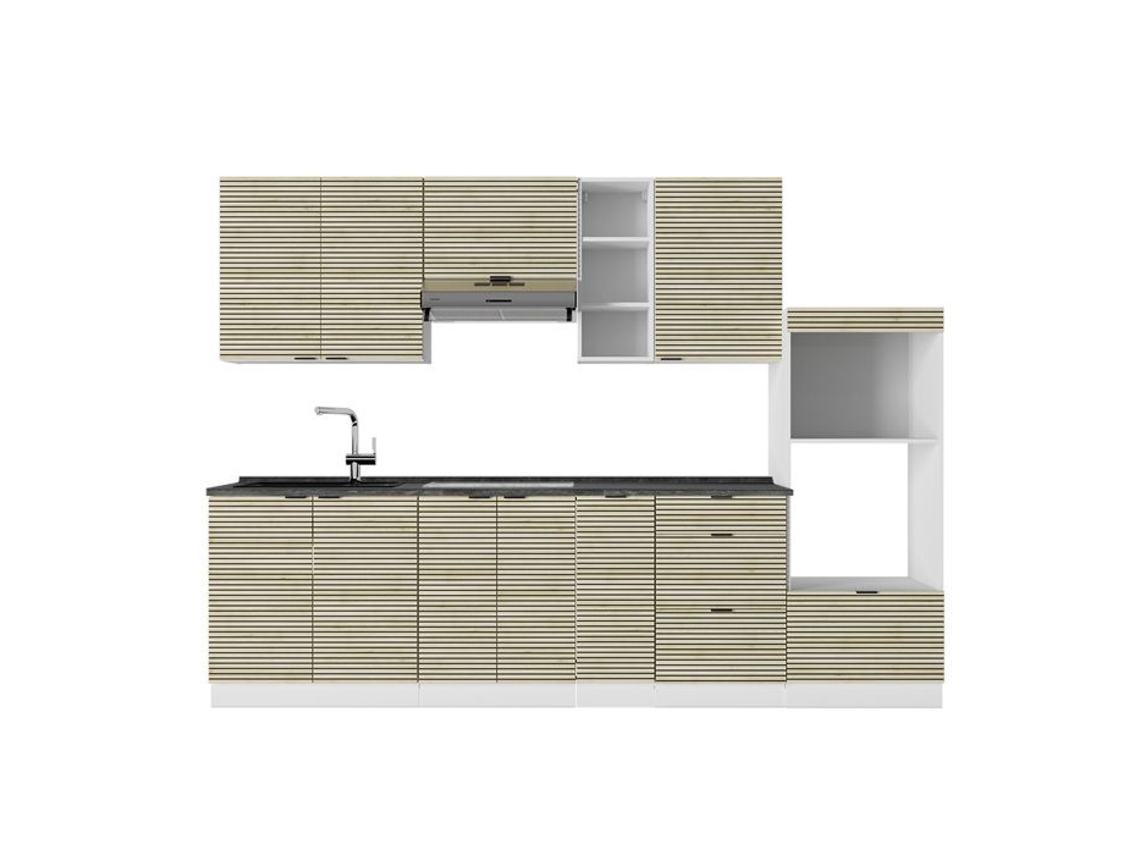 Cuisine Fame Line, 280cm, Pt Antracite, Carvalho Lambrim/branco, Branco, Vicco