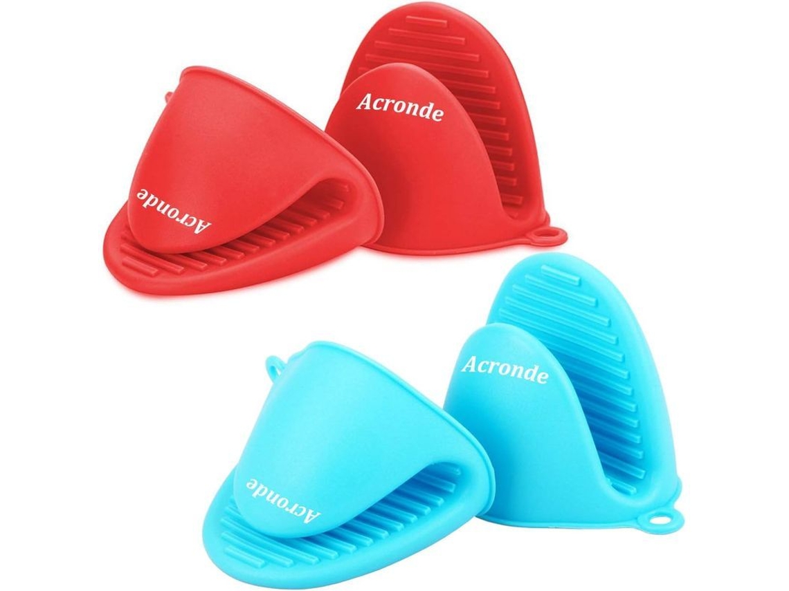 2026 2 Pares de Luvas de Forno Mini de Silicone Resistentes Ao Calor para Cozinha e Assado Azul e Vermelho