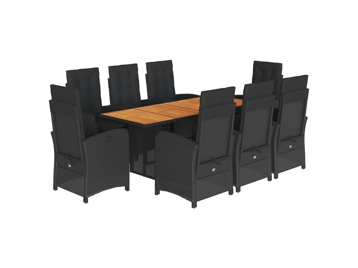 Conjunto de 9 Jantar para Jardim com Almofadões Vime Pe Preto MAISON EXCLUSIVE