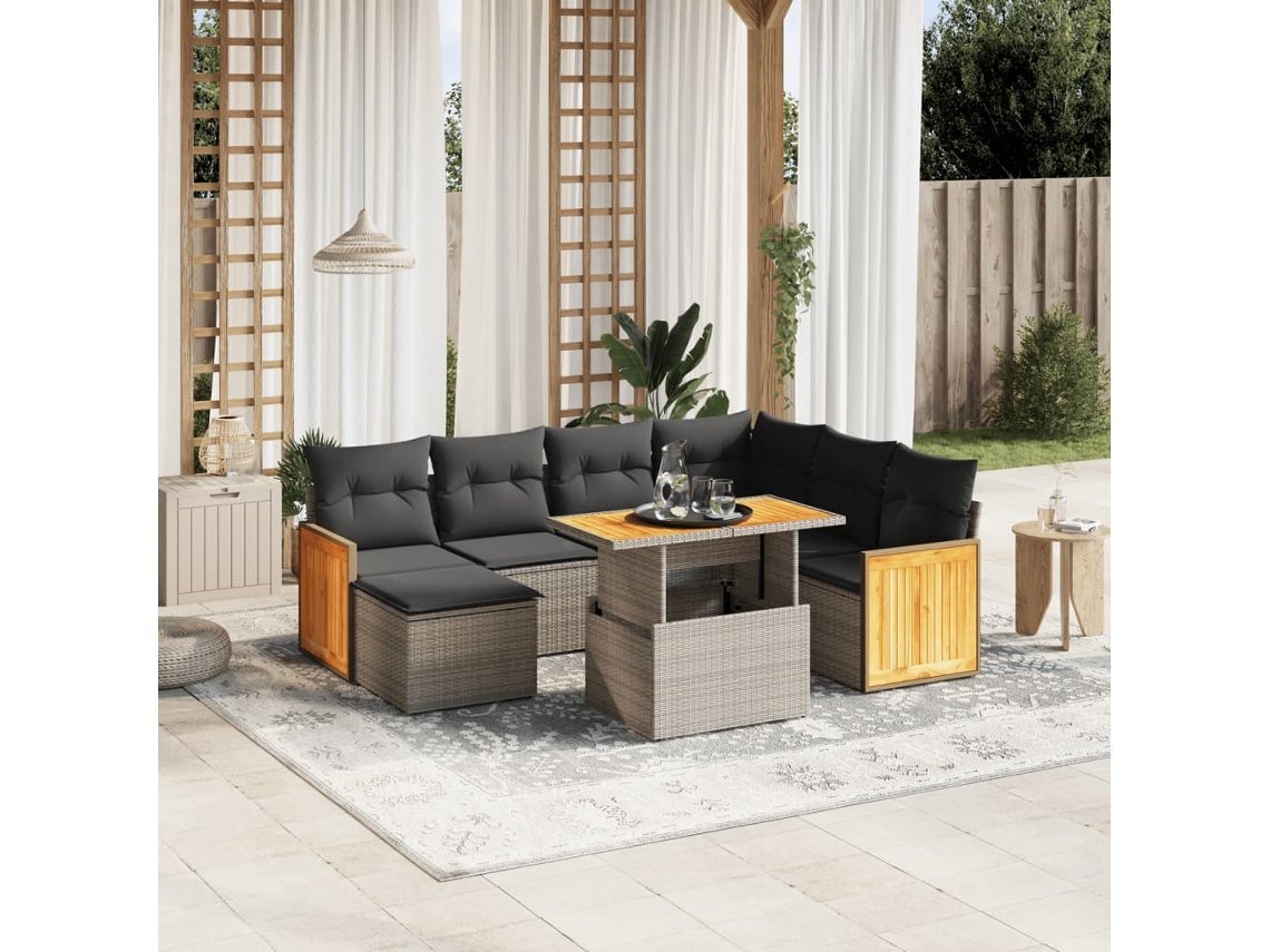 Vidaxl 8 Pcs Conjunto Sofás De Jardim C/ Almofadões Vime Pe Cinzento