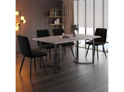Conjunto De Jantar 5 Peças, Mesa 140×80cm, Mdf Cinza, Pés Metal Preto, 4 Cadeiras Veludo Preto.