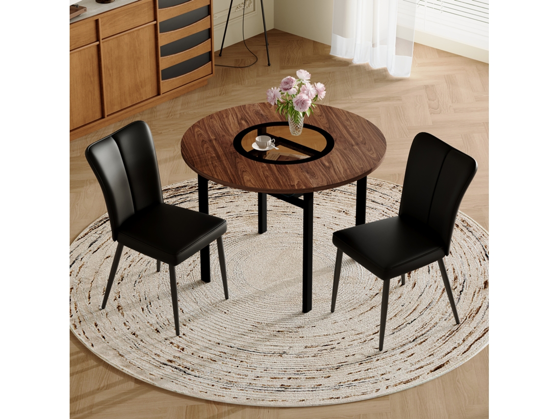 Conjunto Mesa Redonda 100cm com 2 Cadeiras em Pu Preto VOLTEDGE