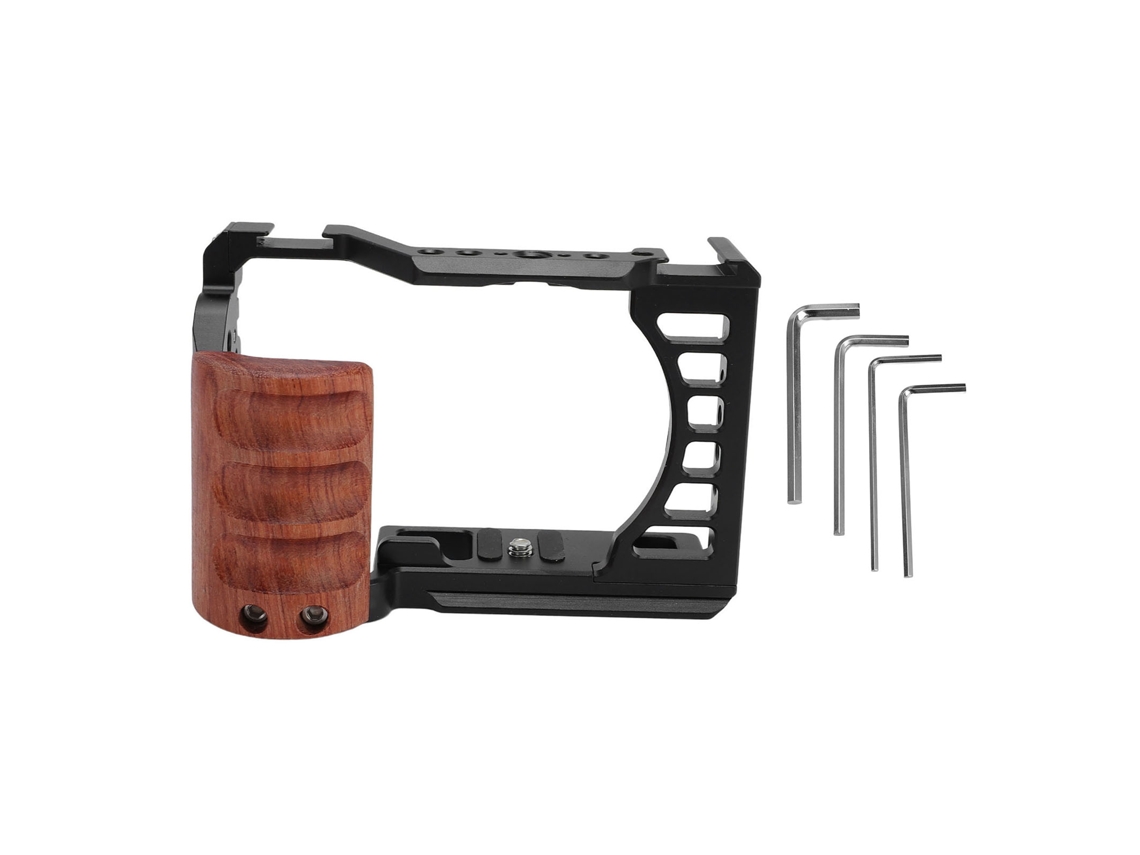 Gaiola para câmera com alça lateral, parafusos de 1/4" e 3/8", encaixe para sapata fria, base de liberação rápida, gaiola completa para ZV E1, preta.