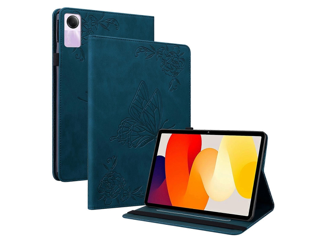 Capa para Xiaomi Redmi Pad SE, capa tipo carteira de couro PU com porta-cartões e estampa, Hengrongshen azul escuro