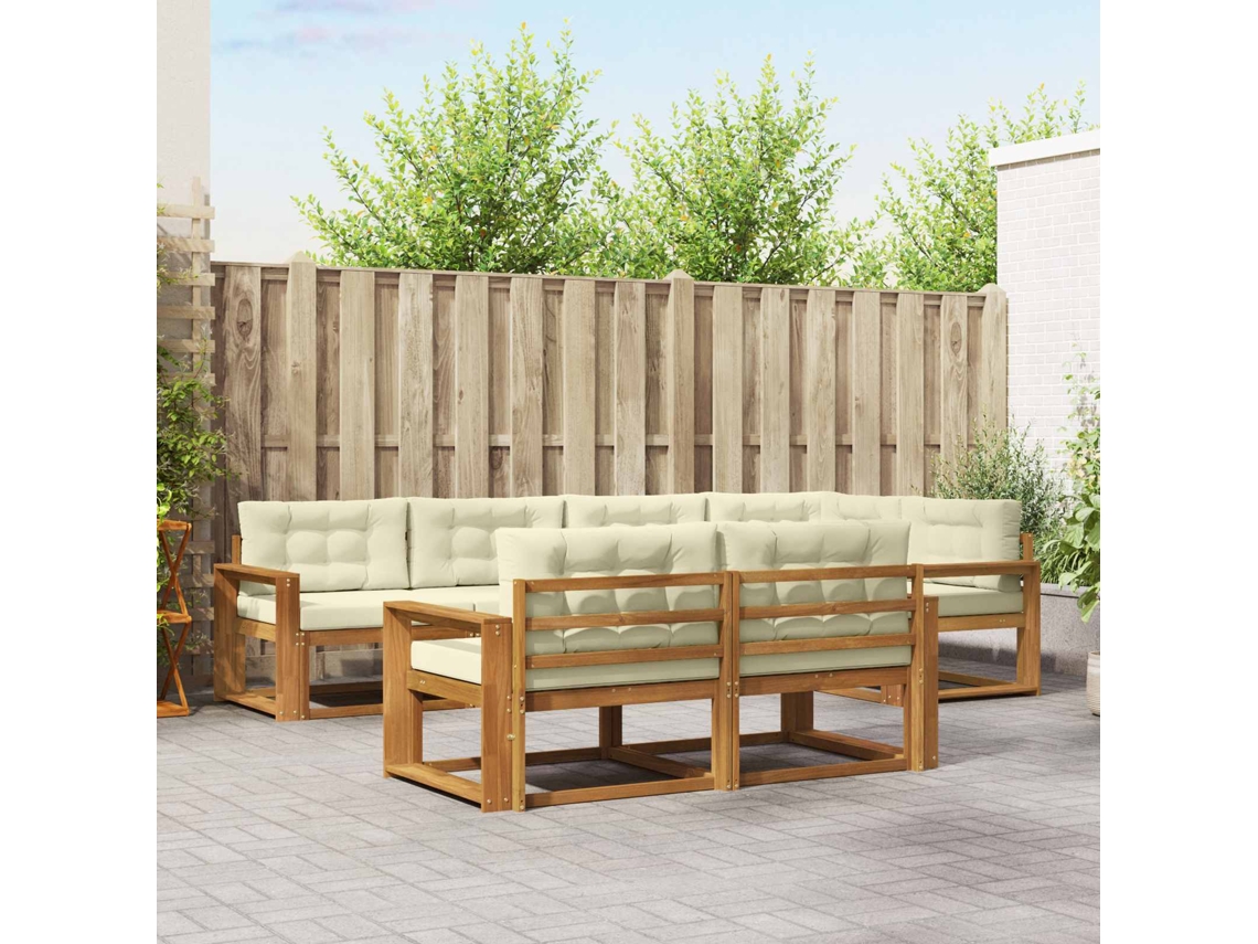 Vidaxl Conjunto De Sofás Para Exterior 7 Pcs Natural E Creme