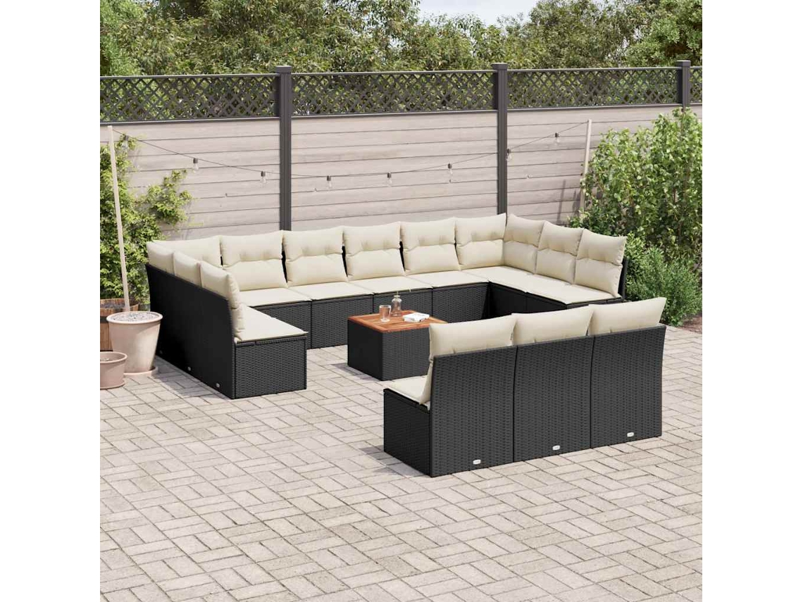 14 Pcs Conjunto De Sofás P/ Jardim C/ Almofadões Vime Pe Preto Dkd Home Decor