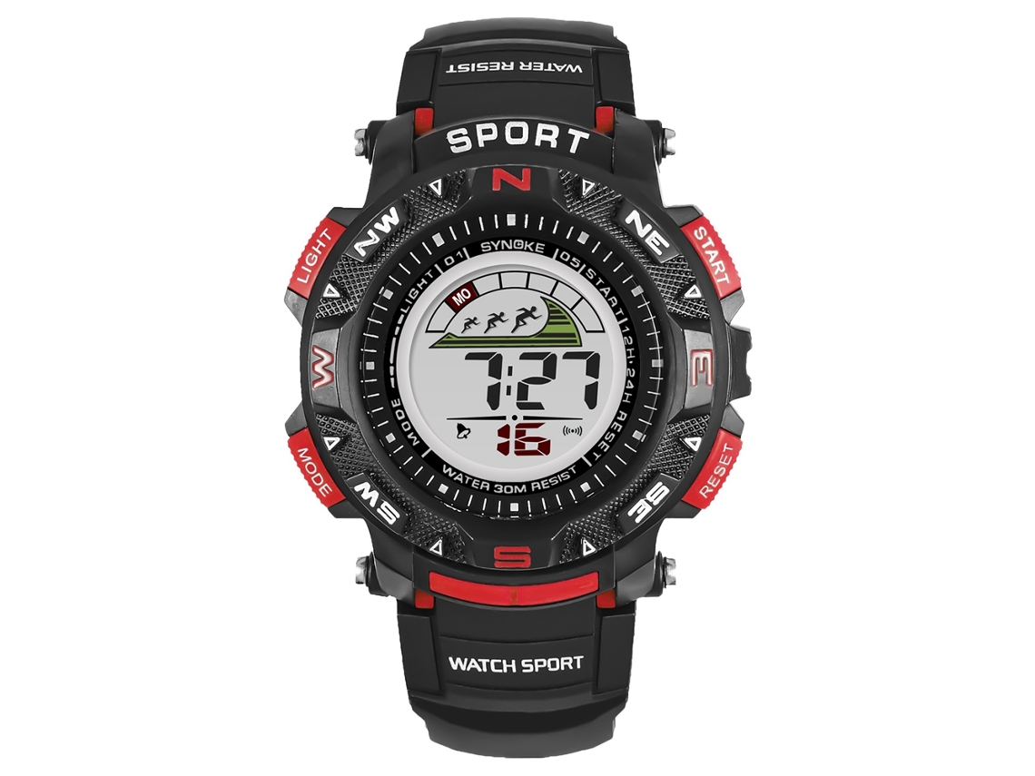 Relógio eletrônico esportivo Synoke Youth Outdoor, luminoso, à prova d'água, vermelho