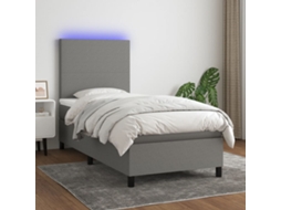 Vidaxl Cama Box Spring C/ Colchão E Led 90x190 Cm Tecido Cinza-escuro