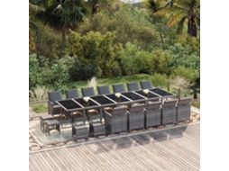 Vidaxl 21 Pcs Conjunto Jantar P/ Jardim C/ Almofadões Vime Pe Cinzento