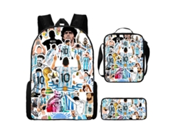 Mochila Estrela de Futebol Lionel Messi 3 Peças para Crianças Futebol Estrela Messi Estampa Mochila Futebol Estrela Messi Estampa Dg (3 Peças)