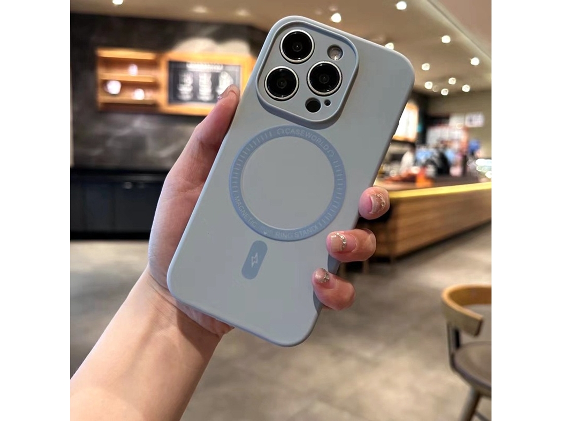 Capa Para Iphone 17 Azul Cinza Cloud Sense Magnética Em Silicone Líquido Macio