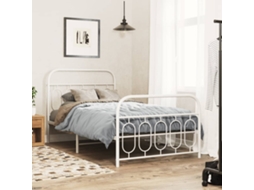 Cama De Solteiro | Camas Para Quarto | Estrutura De Cama Com Cabeceira E Pés 107x203 Cm Metal Branco