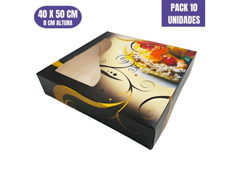Caixas Para Roscon De Reyes Preta E Dourada - 40 X 50 X 8 Cm (10 Unidades)