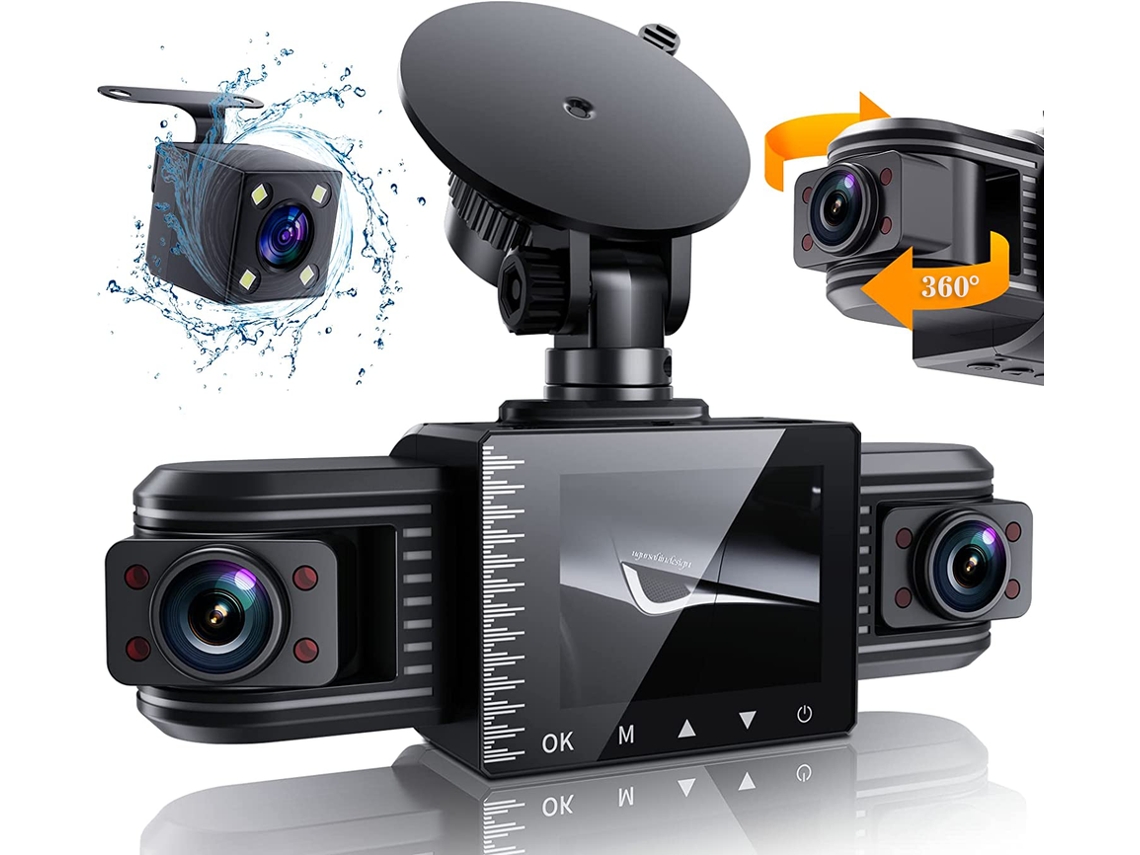 Câmera De Painel De 3 Lentes Dupla 180 Graus Dvr Dash Cam 4k Frontal E Traseira Dash Cam Câmera De Carro Para Carro