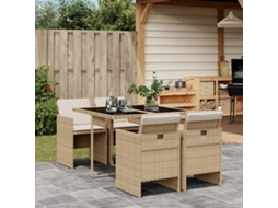 5 Pcs Conjunto De Jantar P/ Jardim Com Almofadões Vime Pe Bege Dkd Home Decor