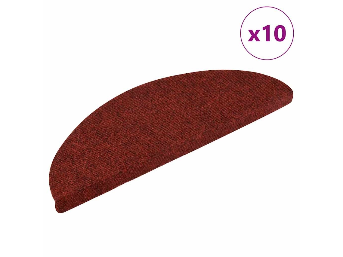 Vidaxl Tapetes De Escada Autoadesivos 10 Peças 56x17x3 Cm Vermelho Bordô Meia-lua