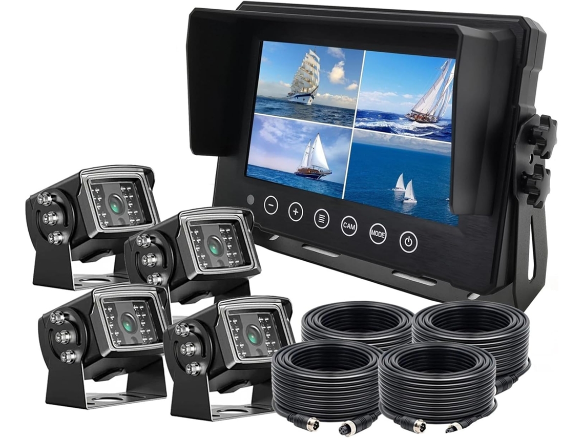 Monitor de 4 Canais À Prova D'água Ip68 com Tela Ips de 7 Polegadas e Câmeras de Ré. SFUSHOS