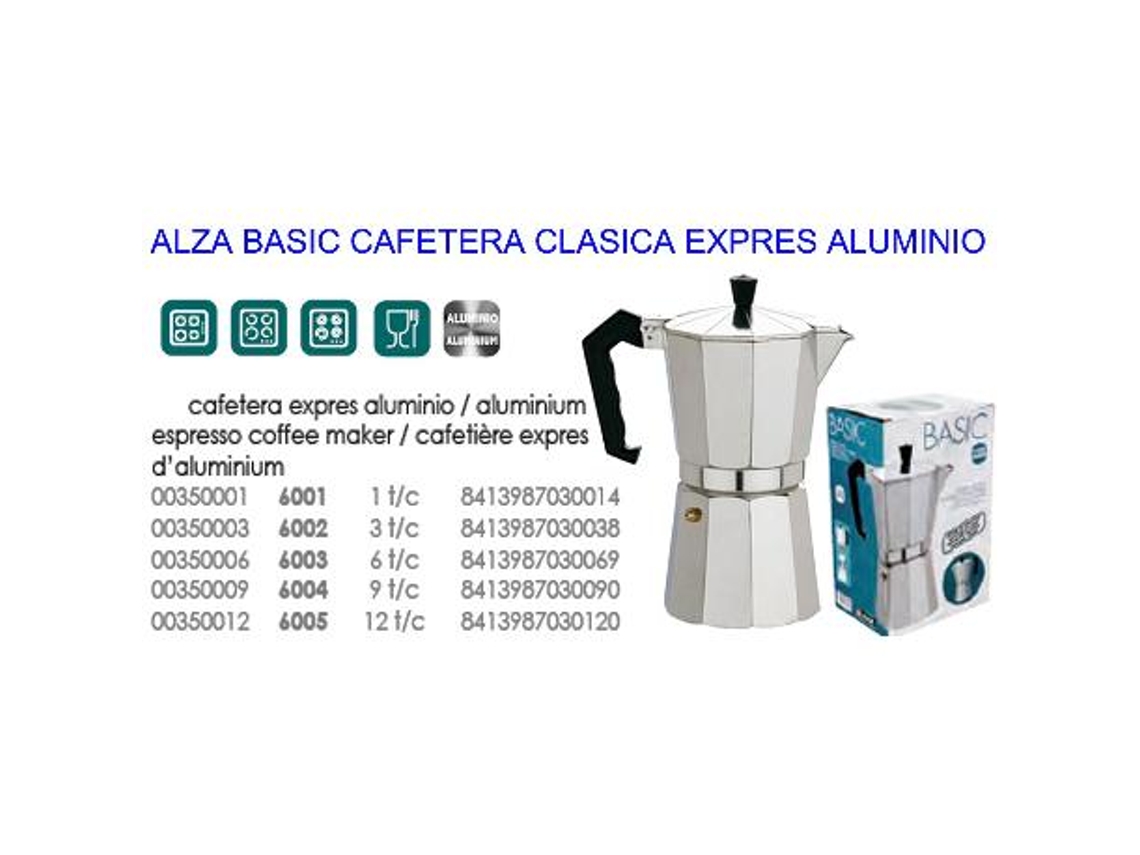 Alza basic cafetera clasica expres aluminio 12 tazas 6005