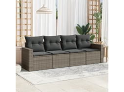 Vidaxl 4 Pcs Conjunto Sofás De Jardim C/ Almofadões Vime Pe Cinzento