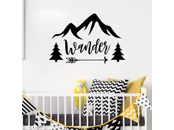 Adesivos de parede em vinil para quarto infantil - Frase de viagem - Flecha - Árvore - Montanha - Decoração de parede infantil - 85x56 cm