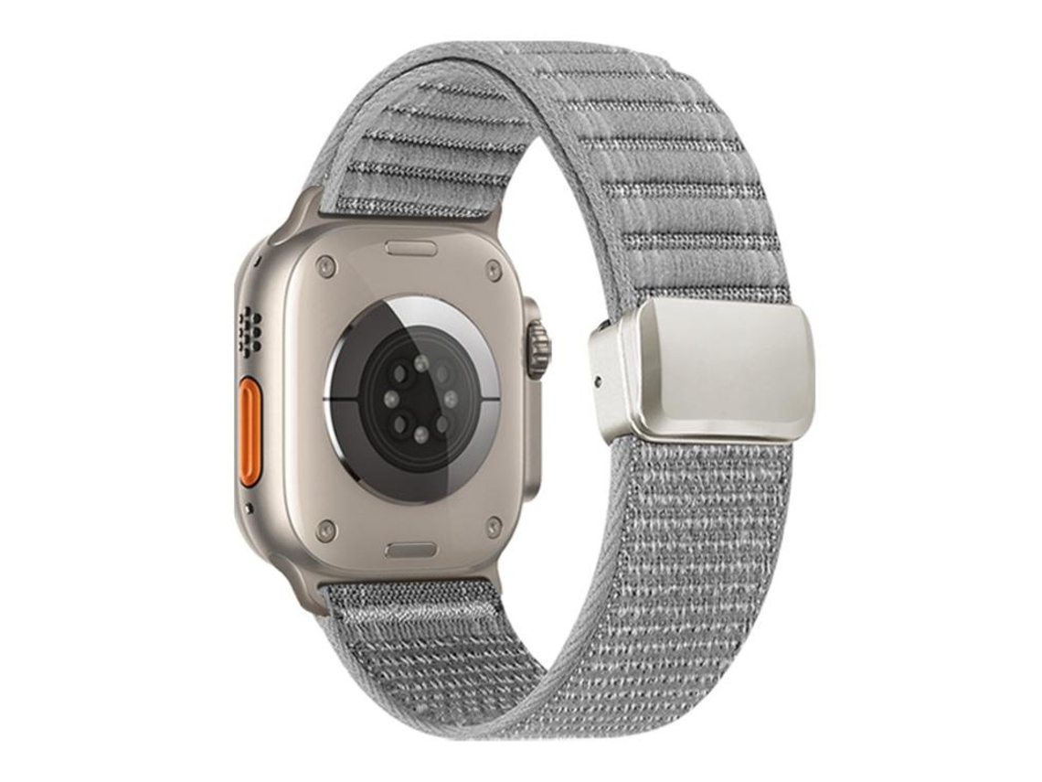 Bracelete para Apple Watch 46/49/45/44mm Nylon com Padrão Ondulado e Fecho Magnético Cinza Claro XIAOMOYU