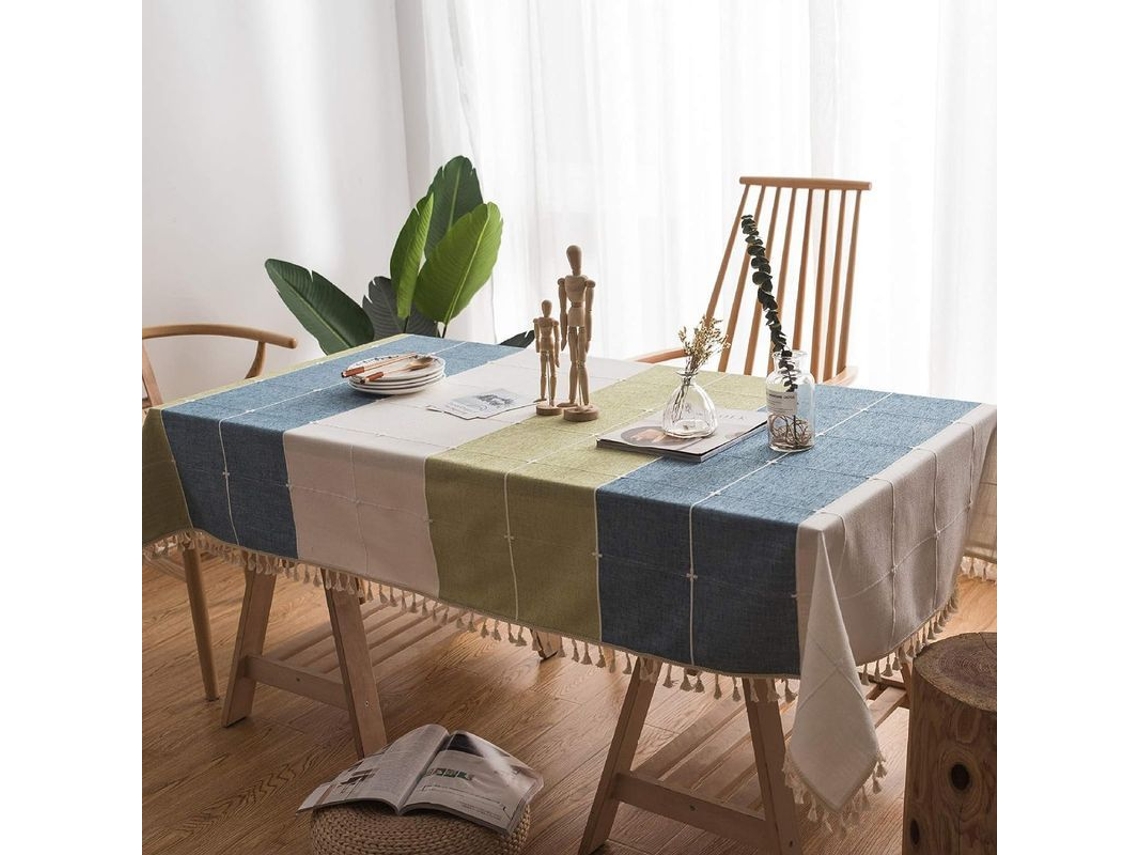 2026 mantel Retangular Lavável Antiderrapante de Poliéster 100% com Frunços para Mesa de Cozinha Festa 55"x63" Azul verde