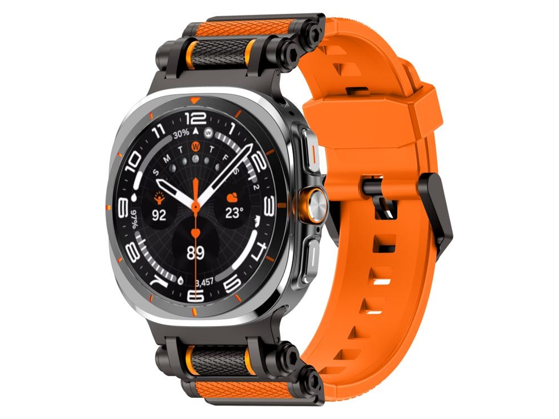 Bracelete para Samsung Galaxy Watch Ultra Silicone com Conector de Metal Preto e Laranja XIAOMOYU (47mm)