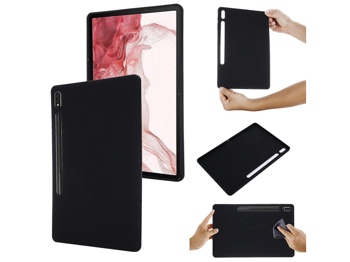 Capa Para Tablet Samsung Galaxy Tab S8/tab S7/tab S7 Fe, Em Silicone Líquido De Cor Pura, Resistente A Impactos E Com Cobertura Total.preto Ushion
