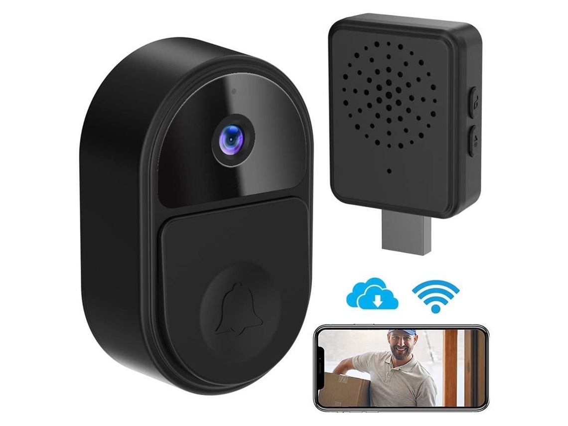 Timbre De Porta Sem Fio Ultra Hd Visão Noturna Angular Amplo Recarregável Preto