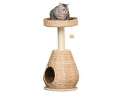 Árvore para Gatos, Arranhador, Móvel para Gatinhos com Toca, Brinquedo de Bola, Sisal, Pelúcia Macia, Altura 82,5 Cm, Amarelo ESSÊNCIACASA