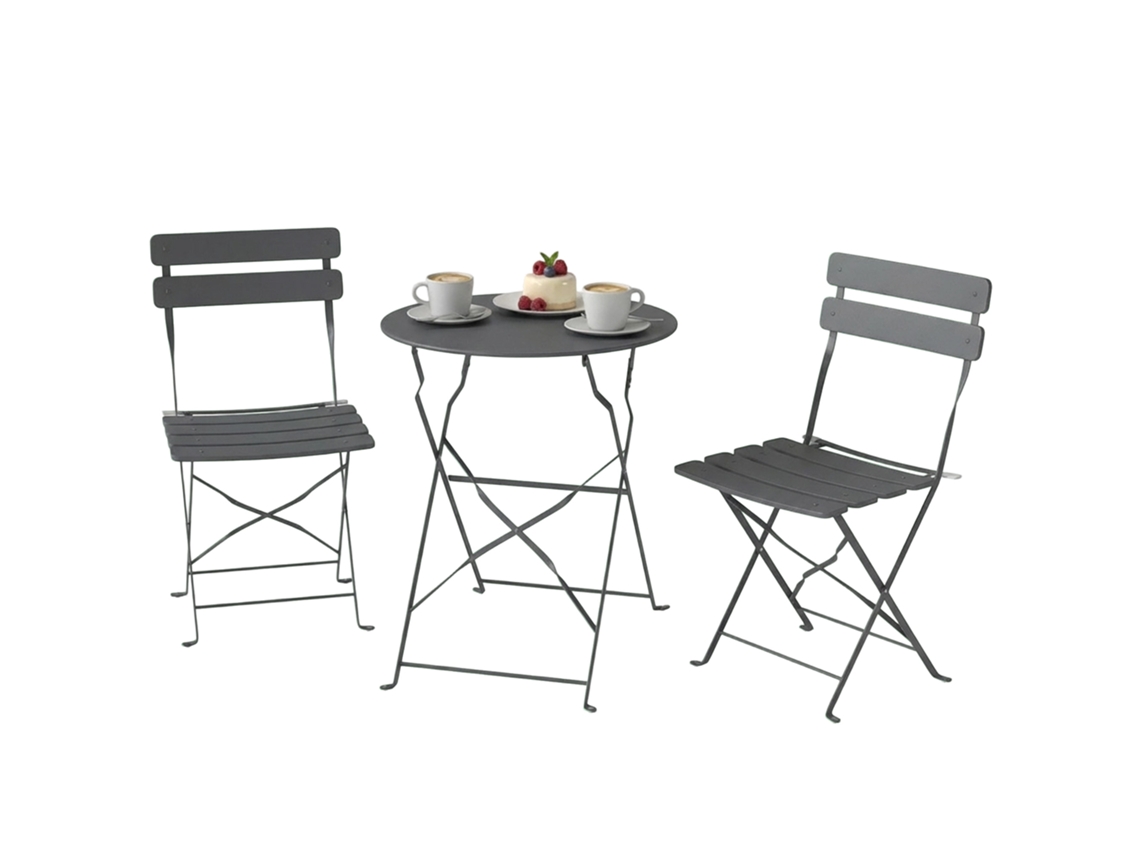 Conjunto De Bistrô De Jardim Com 3 Peças De Mesa E 2 Cadeiras Dobráveis Com Proteção Dupla Anti-ferrugem Em Cinza Metálico