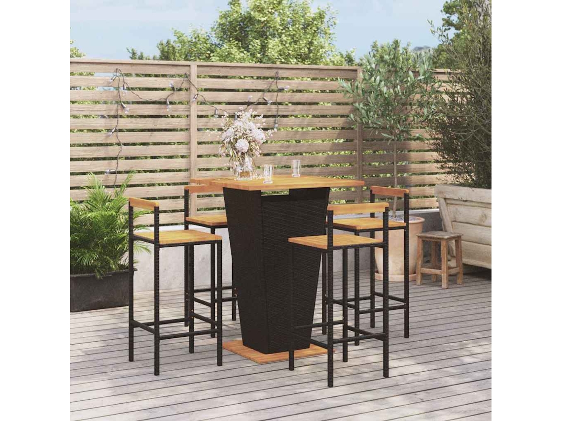 Vidaxl 5 Pcs Conjunto De Bar P/ Jardim Vime Pe/acácia Maciça Preto