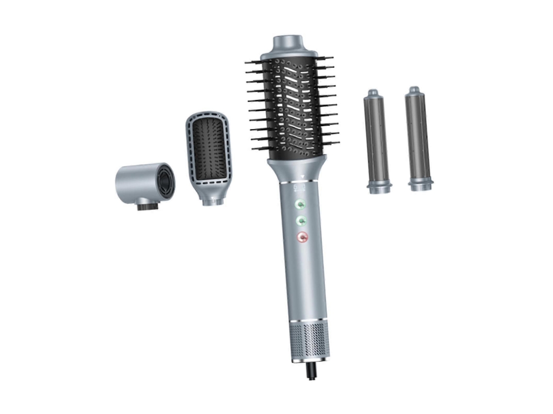 Secador e Modelador de Cabelo 5 em 1, Escova de Ar Quente para Pentear e Cachear, Cor Cinza, Ideal para Salão de Beleza. TAISHENGDA