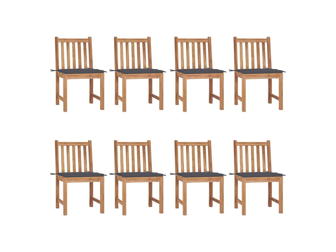Vidaxl Cadeiras De Jardim 8 Pcs C/ Almofadões Madeira De Teca Maciça