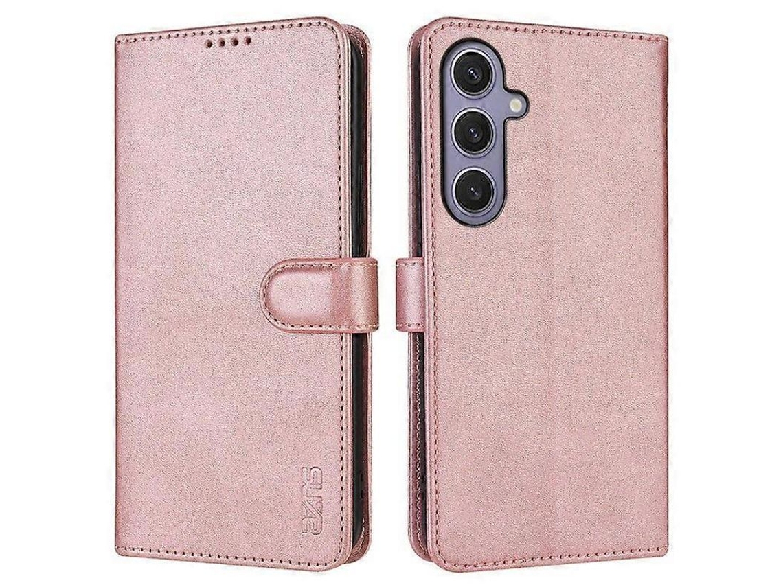 Yuru capa de Couro Pu Carteira para Samsung Galaxy S25 com Suporte e Proteção de Câmera Rosa Dourado
