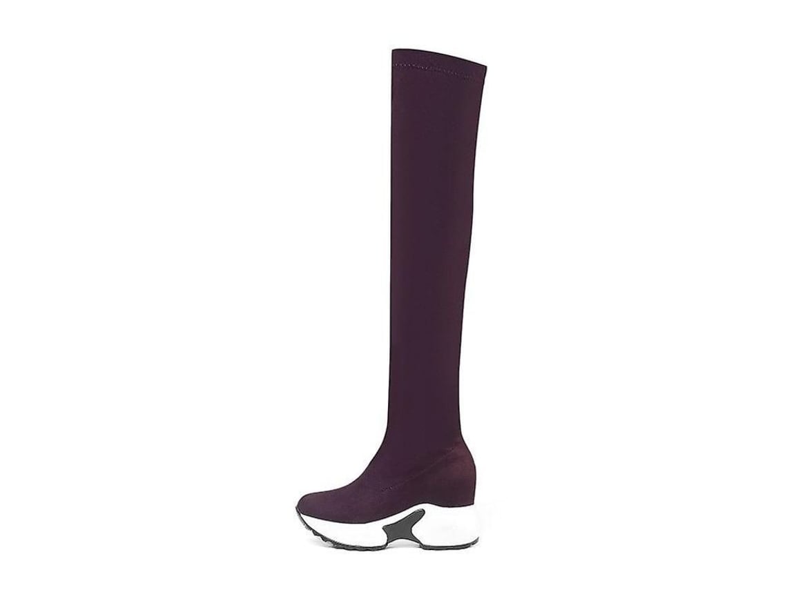 2026 botas de Mulher com Tecido Elástico, Ponta Redonda, Acima do Joelho e Salto de Cunha de 9 Cm