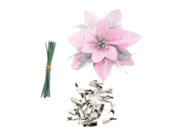 Flor Artificial de Natal com Glitter 14.5cm para Árvore com Clips | S/MARCA