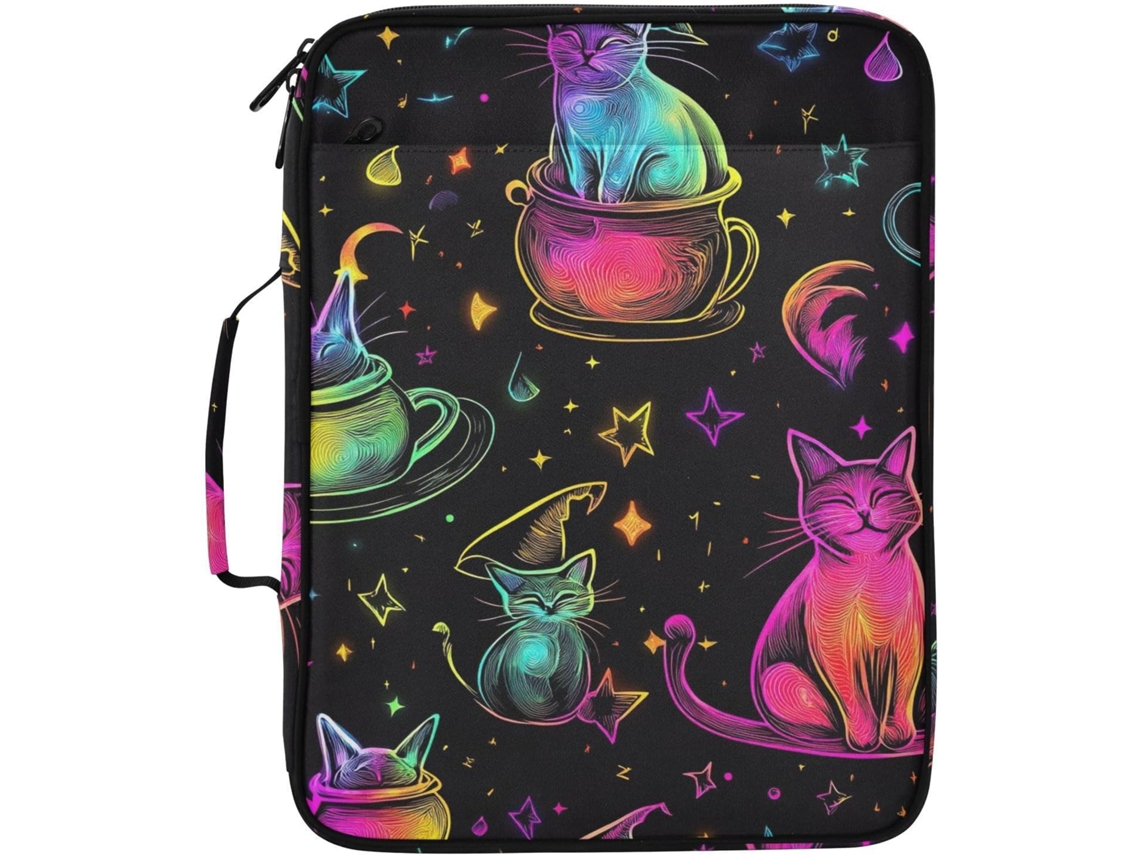 Pasta Organizadora Expansível Com Estampa De Gato Neon Halloween, Preta, Com Pasta Removível, À Prova D Água, Ideal