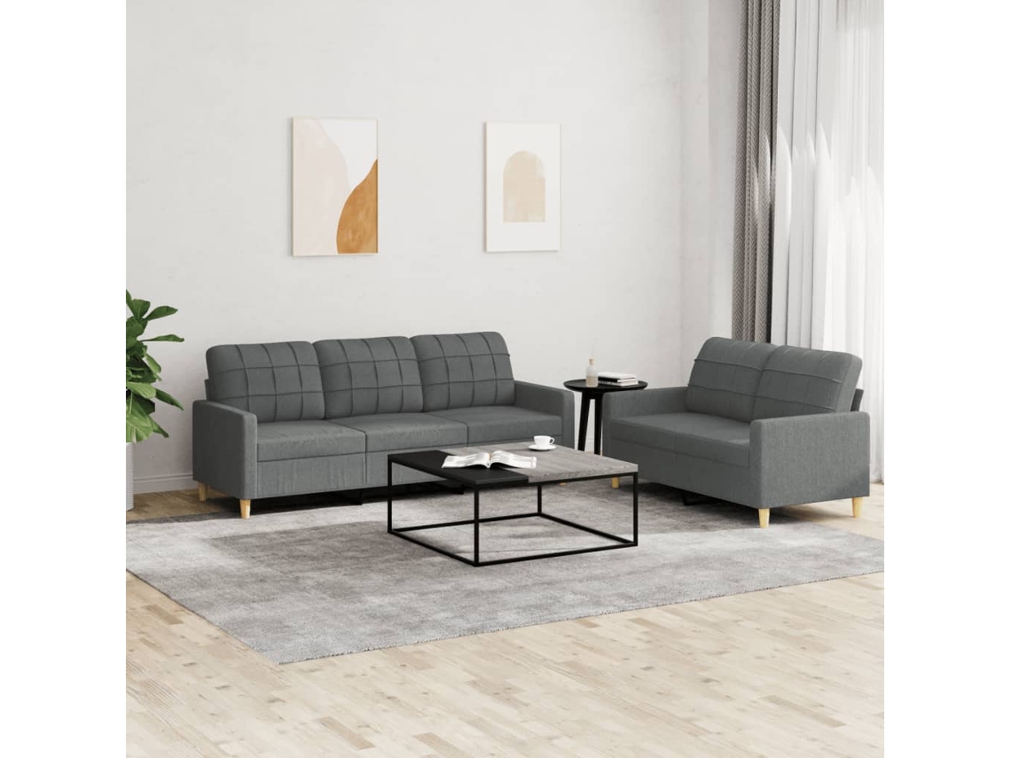 Vidaxl 2 Pcs Conjunto de Sofás com Almofadões Tecido Cinzento escuro