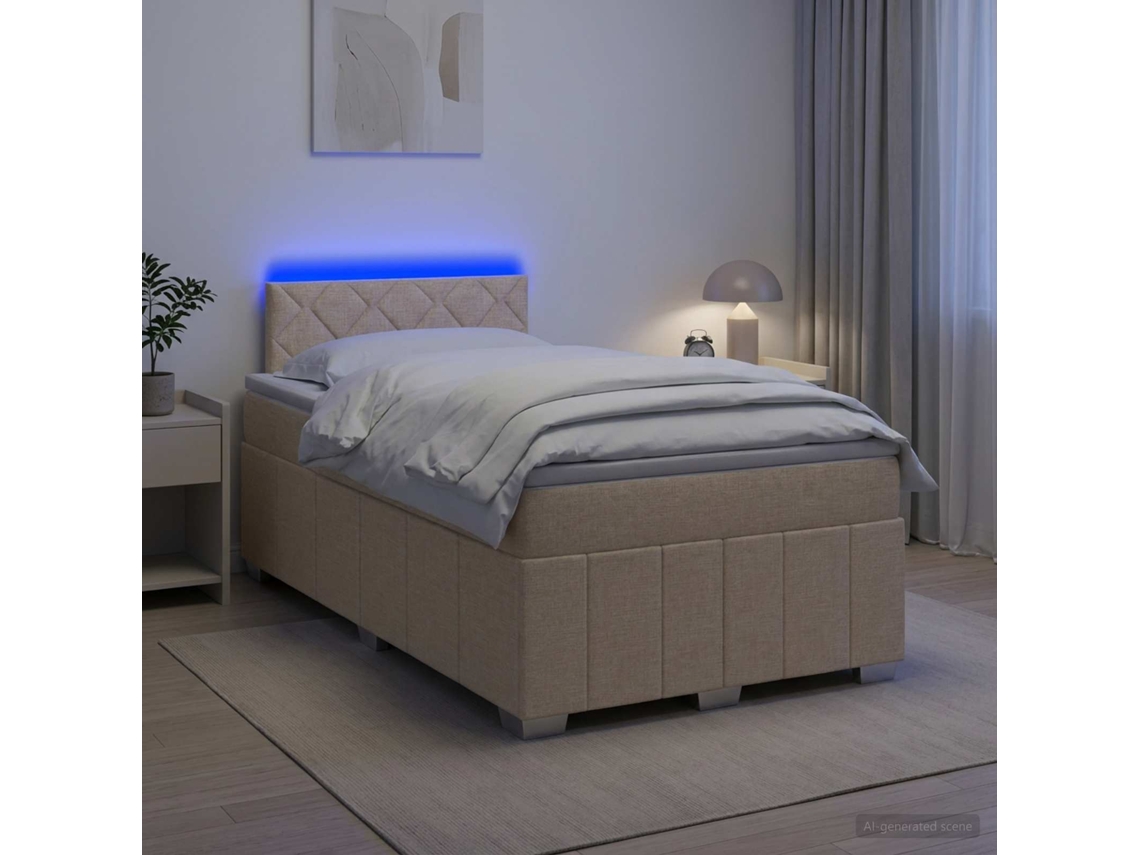 Vidaxl Cama Box Spring Com Colchão Creme 120 X 200 Cm Tecido