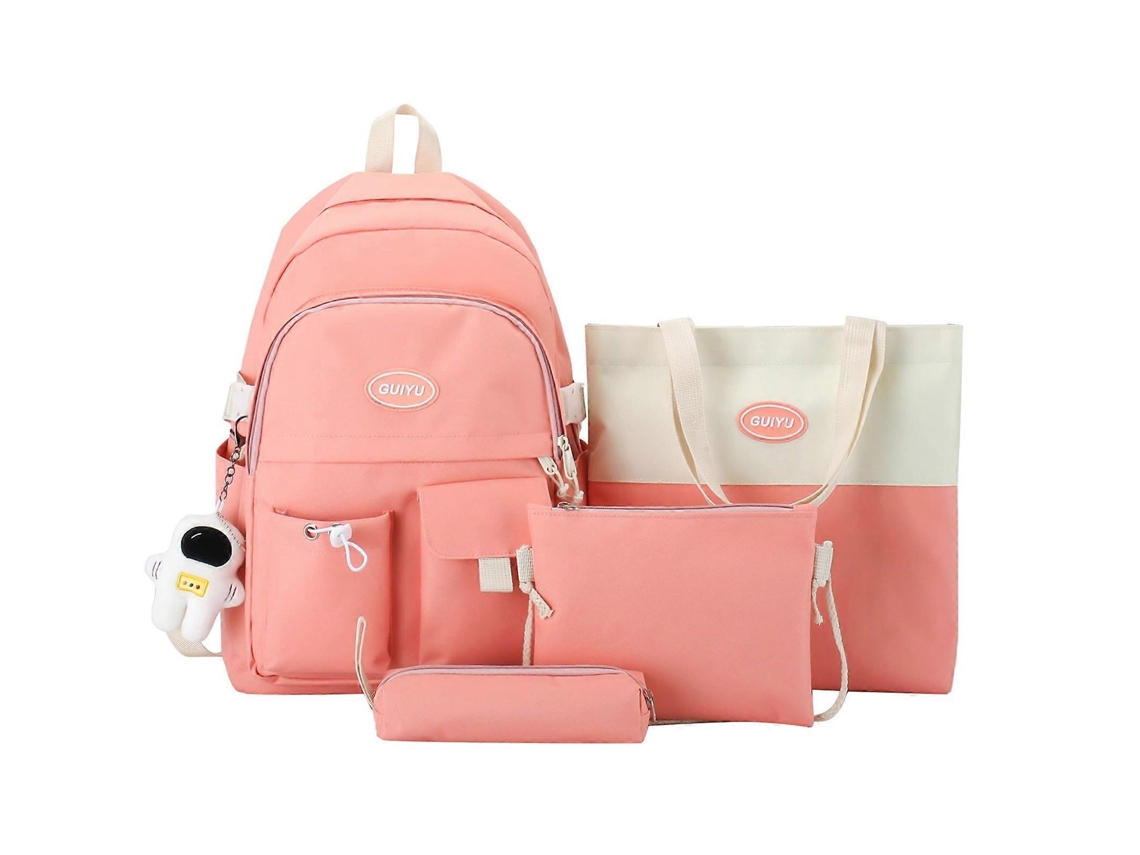 Mochila Escolar Fofa Com 4 Peças, Vários Bolsos, Bolsa De Ombro, Estojo Para Lápis, Bolsa De Mão, Mochila Casual Para Escola, Rosa.