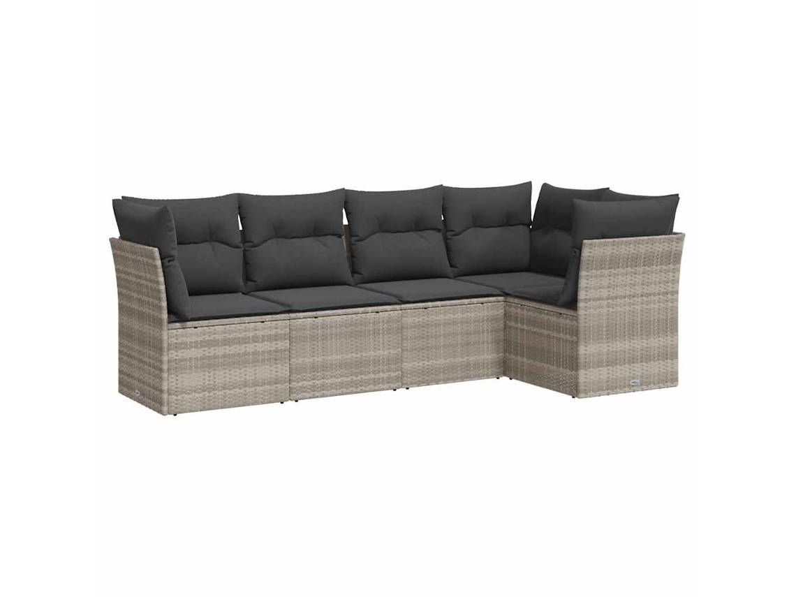 Conjunto de 5 Sofás de Jardim com Almofadões Vime Pe Cinzento Claro MAISON EXCLUSIVE (5 pcs)