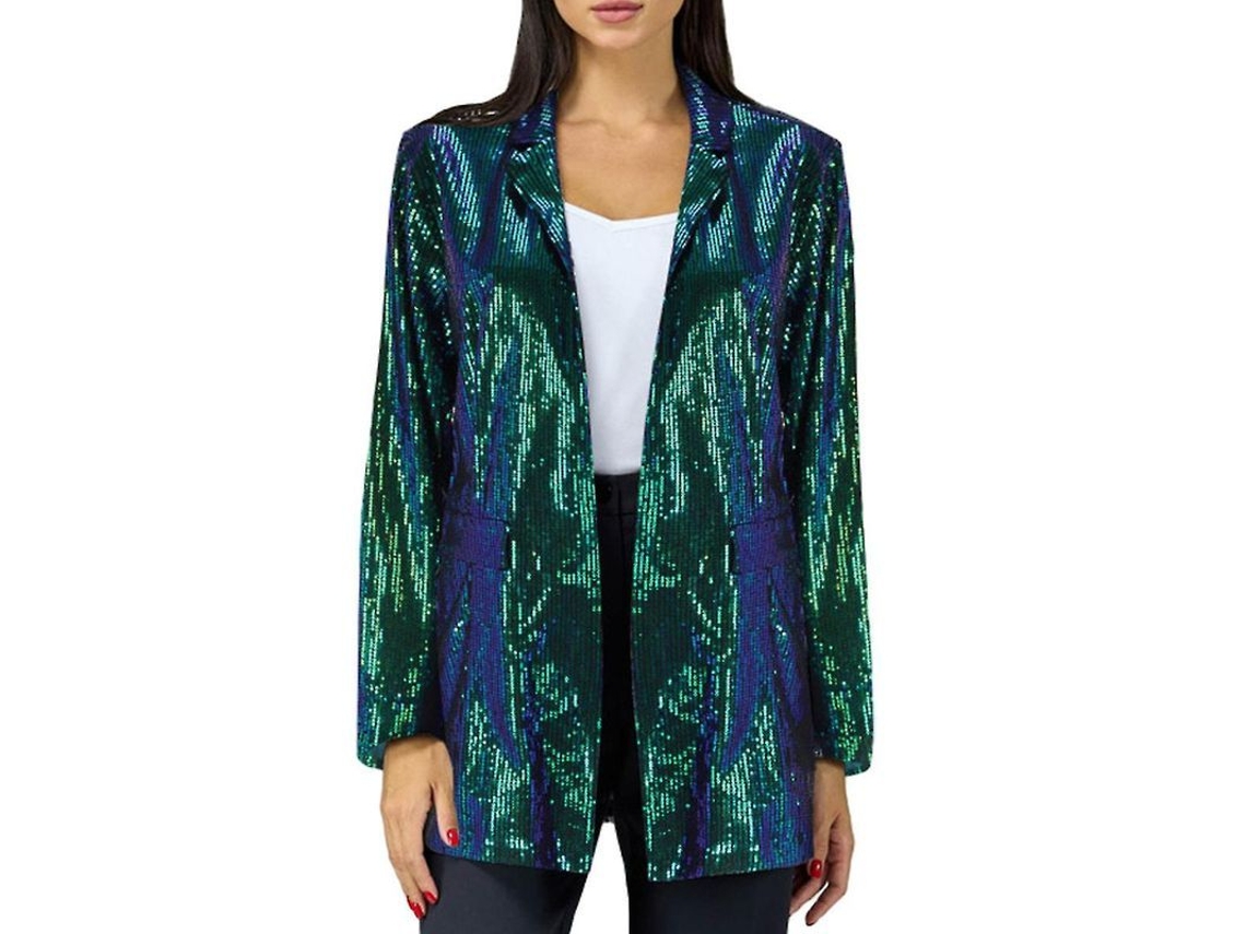 Chaqueta Blazer De Lentejuelas Para Mujer Casual Con Corte Abierto Y Manga Larga L Verde