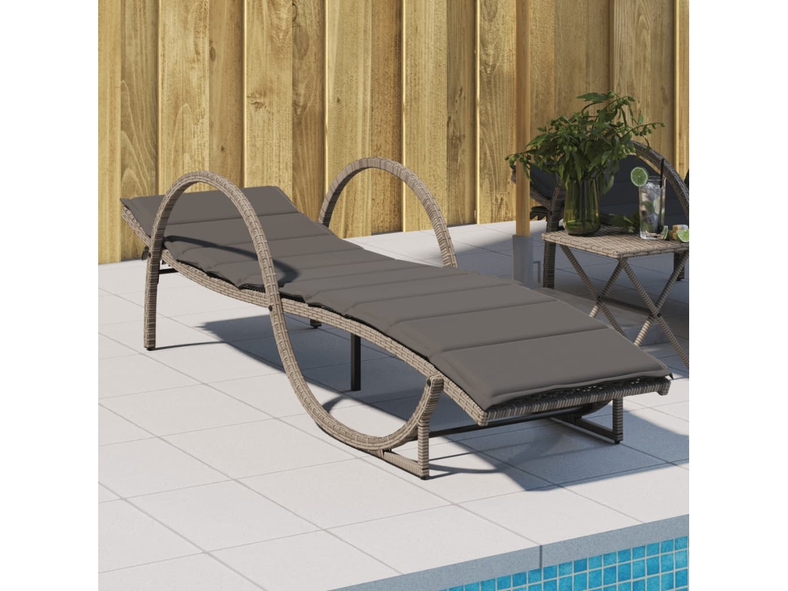 Vidaxl Espreguiçadeira Com Almofadão 60x199x42 Cm Vime Pe Cinzento